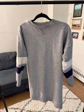 Top shop Grey Crewneck Sweatshirt Dress with Contrast Sleeve Stripes